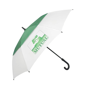 Green and white curved handle golf umbrella